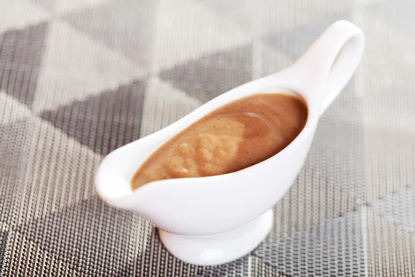 Mushroom sauce in gravy boat — Stock Photo, Image