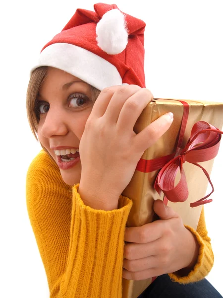 Donna con regalo di Natale — Foto Stock