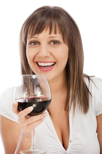Ung kvinna dricker rött vin — Stockfoto