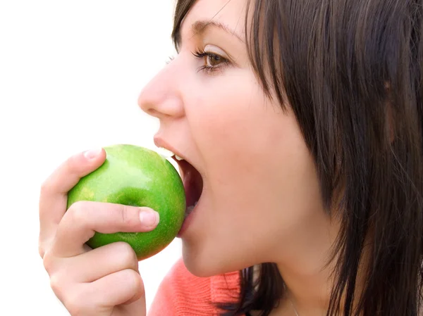 Meisje met een groene appel — Stockfoto