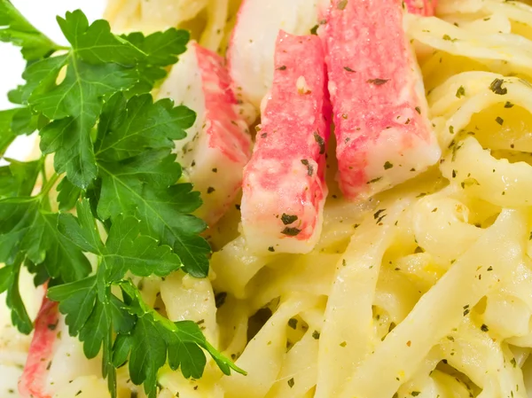 Fettucini med krabba — Stockfoto