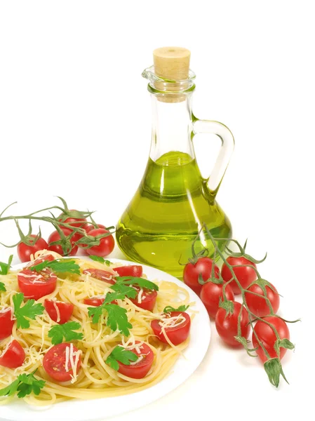 Spaghetti prepared with  cherry tomatoes — Stock Photo, Image