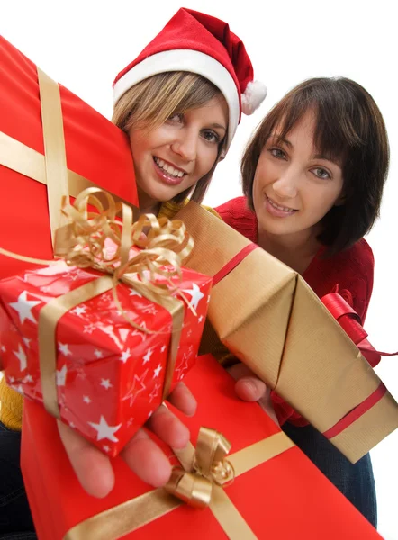 Donne con regali di Natale — Foto Stock