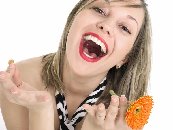 Beautiful Woman with flower — Stock Photo, Image