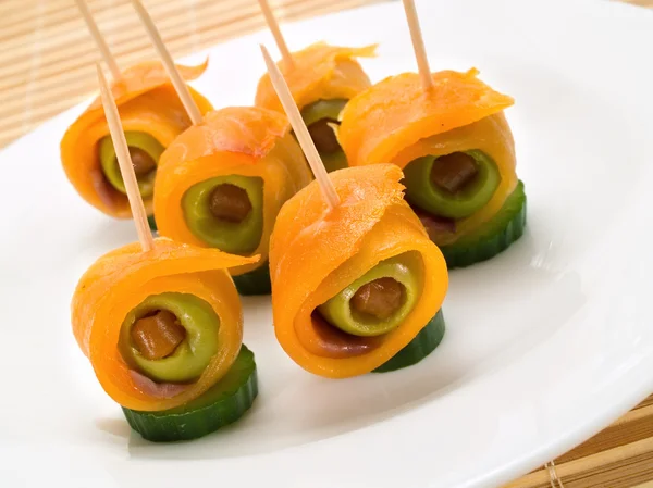 Salmon Rolls with Olive — Stock Photo, Image