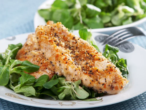 Pollo fritto con insalata — Foto Stock