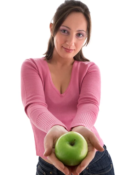 Female with green apple Stock Photo