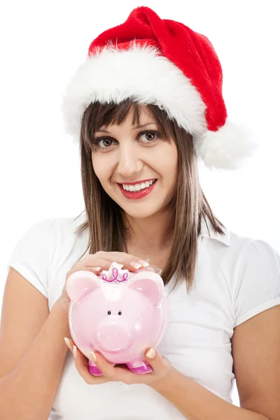 Woman  holding piggy bank Stock Image