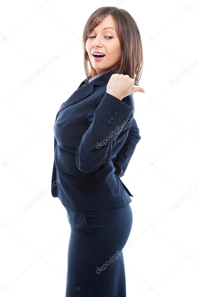 Businesswoman pointing and looking