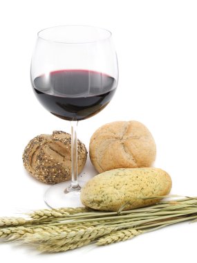 Ekmek ve şarap arka plan üzerinde