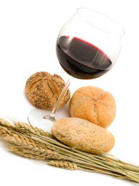 Ekmek ve şarap arka plan üzerinde