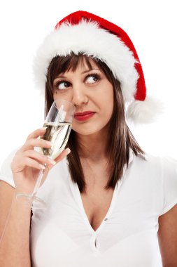 şampanya içmek Noel Baba şapkası olan kadın