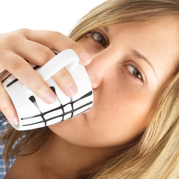 Mujer en casa con café —  Fotos de Stock