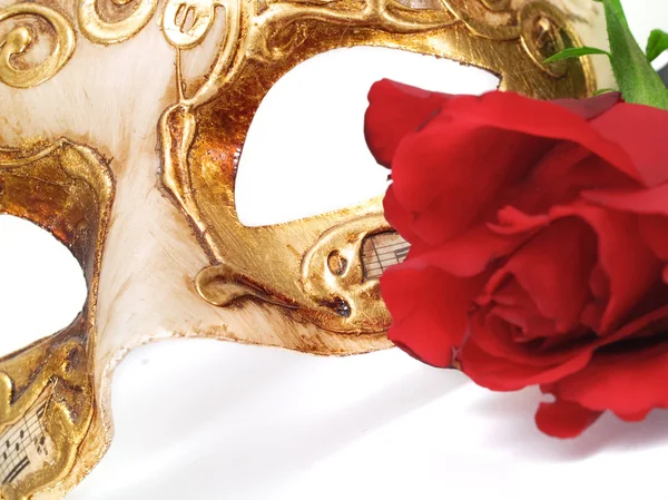 Benátská maska a rose na pozadí — Stock fotografie