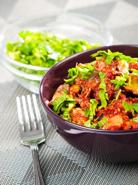 Eggplant curry with tomatoes — Stock Photo, Image