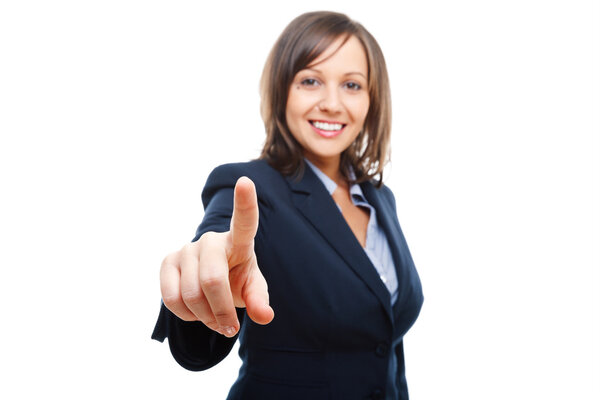 Businesswoman pointing with  finger