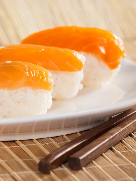 Nigiri sushi with salmon — Stock Photo, Image