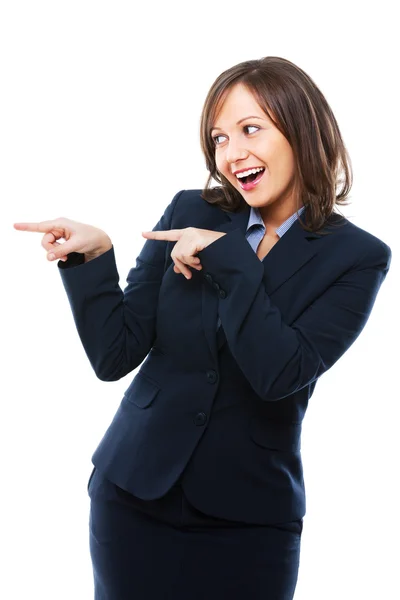 Businesswoman pointing and laughing — Stock Photo, Image