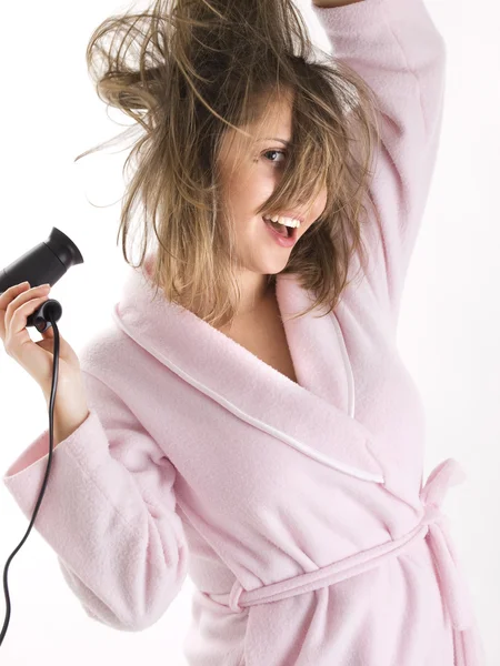 Asciugatura capelli femminile — Foto Stock