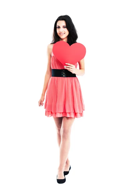 Young woman with red heart — Stock Photo, Image