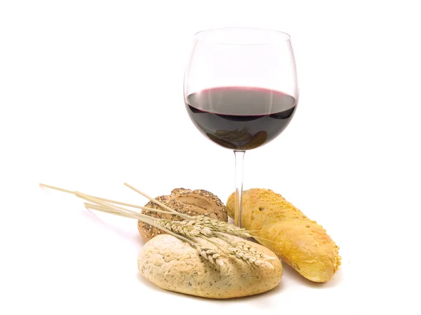 Produtos de padaria e vinho — Fotografia de Stock