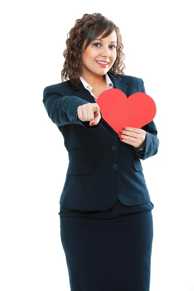 Businesswoman holding red paper heart — Stock Photo, Image