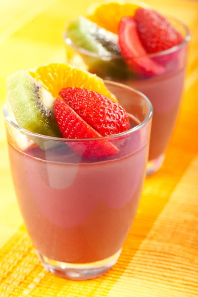 Chocolate mousses with fruits — Stock Photo, Image