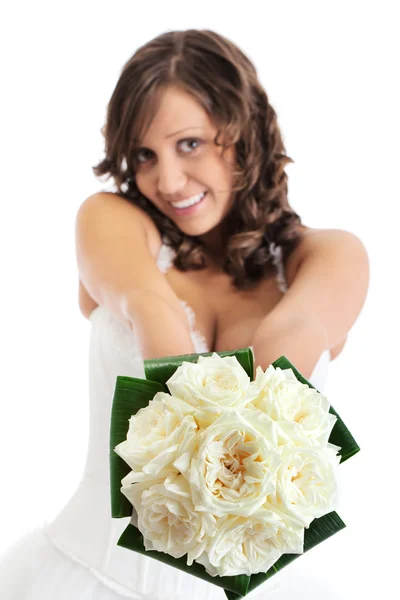 Young bride with wedding bouquet — Stock Photo, Image