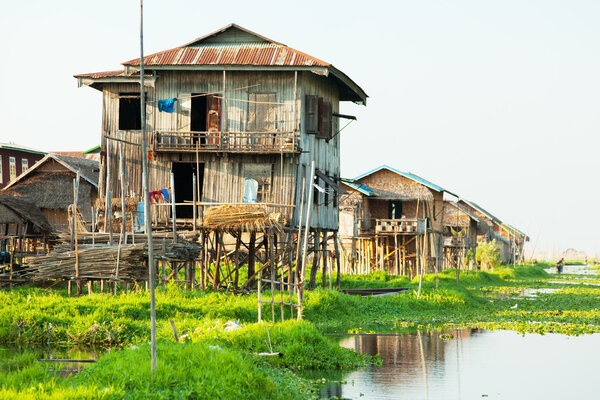 Floating village house in Inle Lake, Myanmar