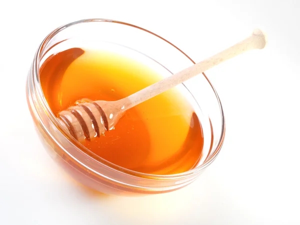Miel en tazón con cazo — Foto de Stock