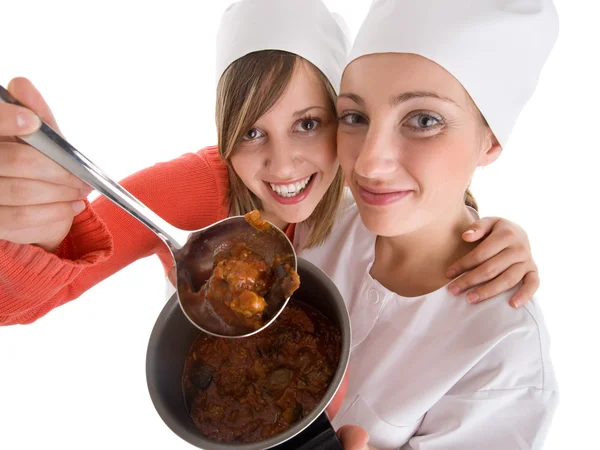 Chefs femeninos con comida — Foto de Stock