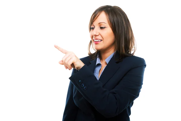 Zakenvrouw wijzen met vinger — Stockfoto