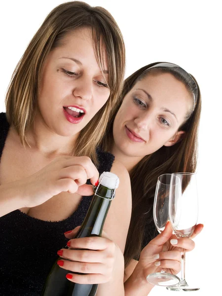 Girls celebrating with champagne — Stock Photo, Image