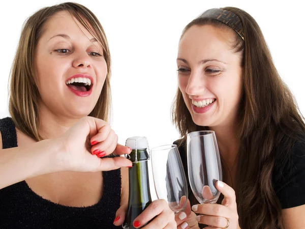 Girls celebrating with champagne — Stock Photo, Image