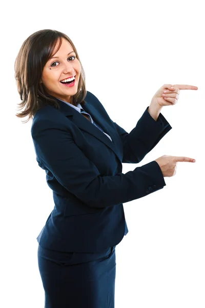 Businesswoman pointing with  hands — Stock Photo, Image