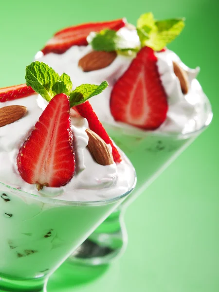 Strawberry cream in  glass — Stock Photo, Image