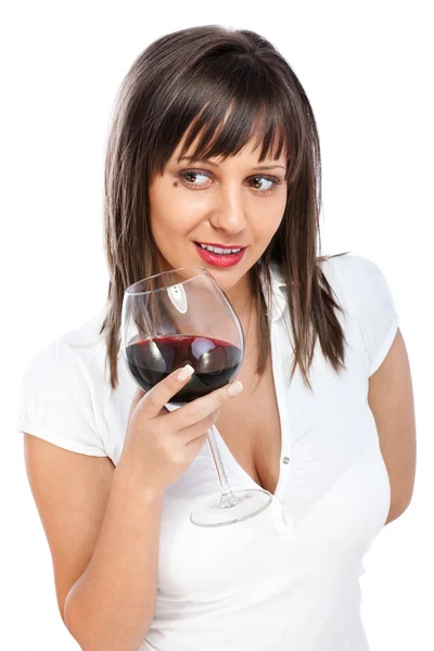 Giovane donna che beve vino rosso — Foto Stock