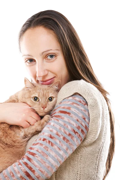 Woman posing  with redhaired  cat — Stock Photo, Image