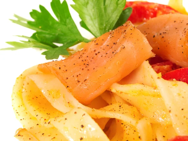 Tagliatelle with Salmon and Peppers — Stock Photo, Image