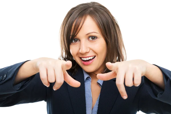 Businesswoman pointing with  fingers Stock Picture