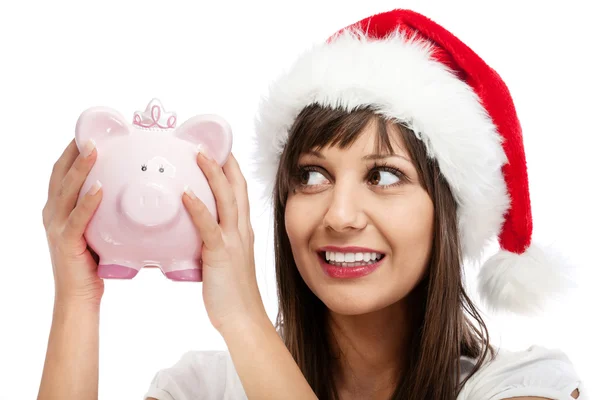 Woman  holding piggy bank Stock Photo