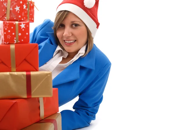 Donna con regali di Natale — Foto Stock