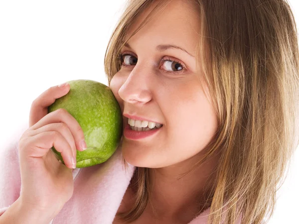 Meisje met een groene appel — Stockfoto