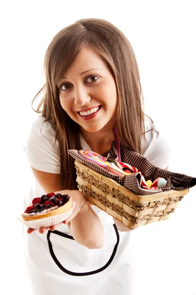 Woman chef with sweets — Stock Photo, Image