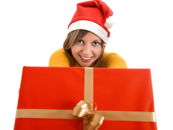 Donna con regalo di Natale — Foto Stock