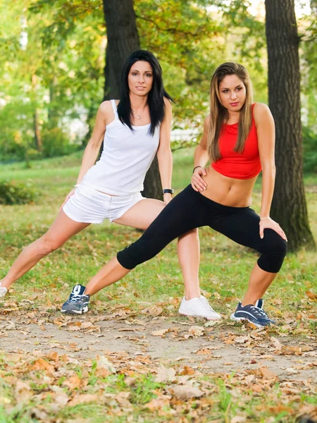 Dos mujeres jóvenes haciendo ejercicio — Foto de Stock