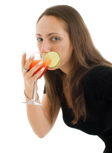 Woman enjoying exotic drink — Stock Photo, Image