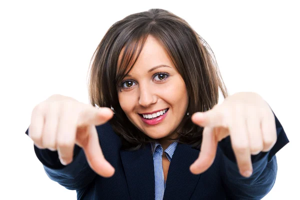 Бізнес-леді вказує пальцями — стокове фото