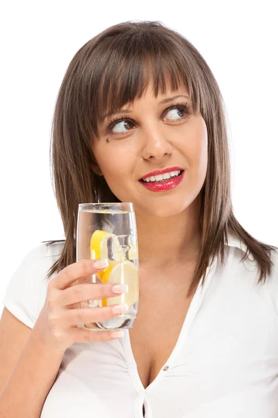 Mujer bebiendo agua con limón —  Fotos de Stock