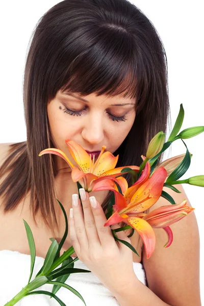 Giovane donna caucasica con fiore — Foto Stock